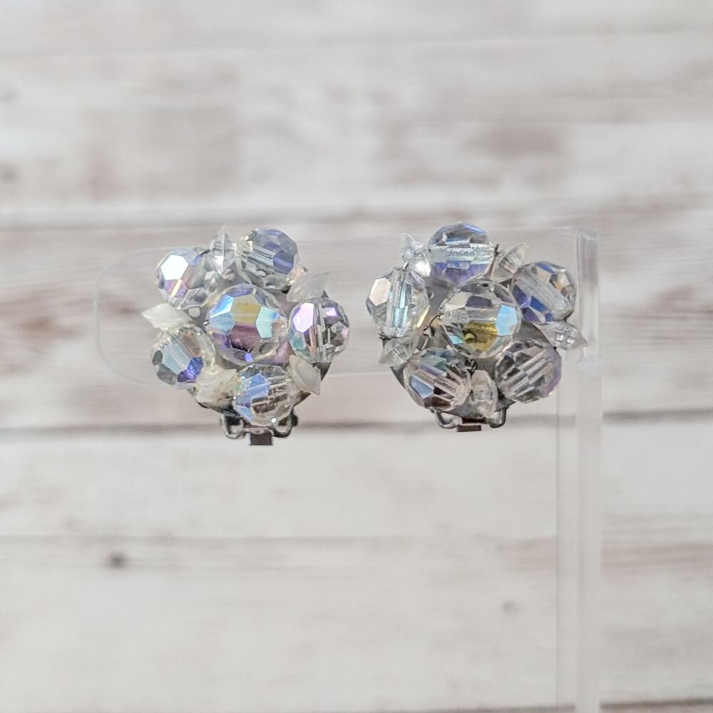 Vintage Clip On Earrings Just Over 7/8" Iridescent